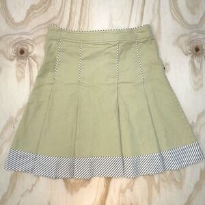 Sitwell Womens Sage Green Striped Trim Pleated A-Line Skirt Size 8 Cotton Blend